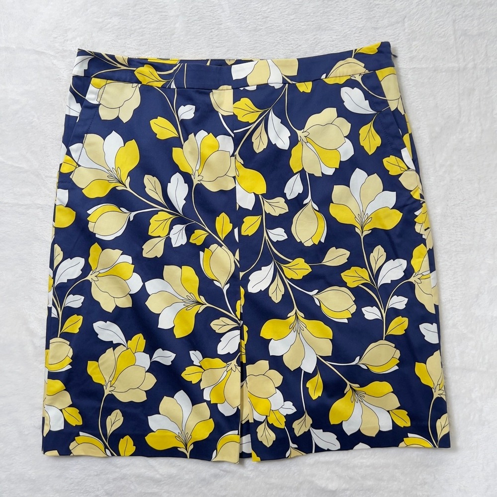 Talbots Straight‎ Pencil Skirt Women 14P Blue Yellow Floral Front Pleat NWT